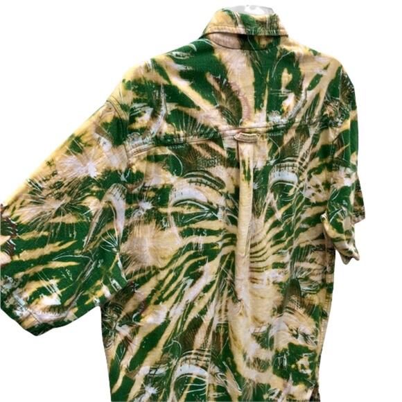 Flyshacker Sailfish Green Tan Acid Tie Dye Short Sleeve Button Shirt Mens Large - Picture 6 of 10